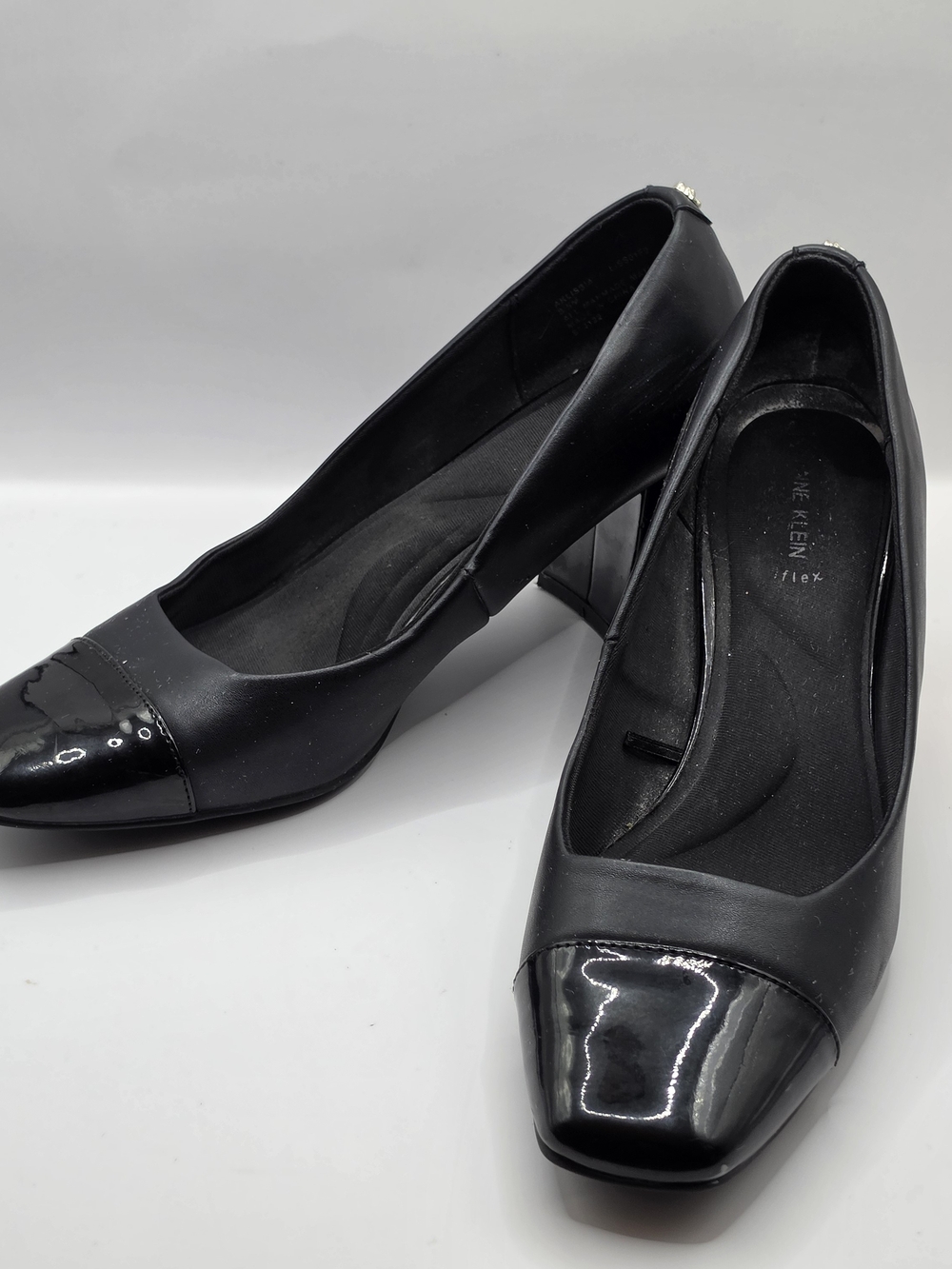 Anne Klein Black Mid Heel Cap-Toe Pumps